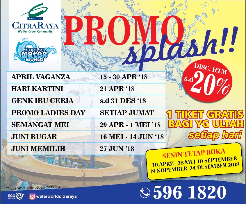 Banjir Promo Diskon April Vaganza di Water World CitraRaya Tangerang